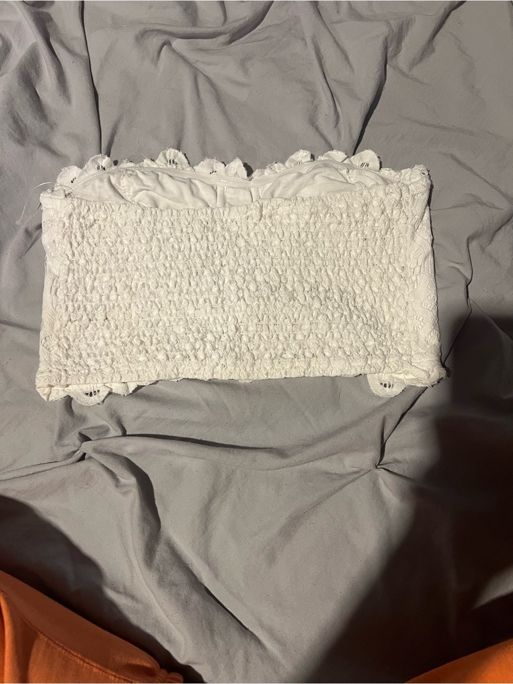FREE PEOPLE Size Large White Adella Corset Top Strapless Lace Scalloped Frilly - Picture 3 of 4